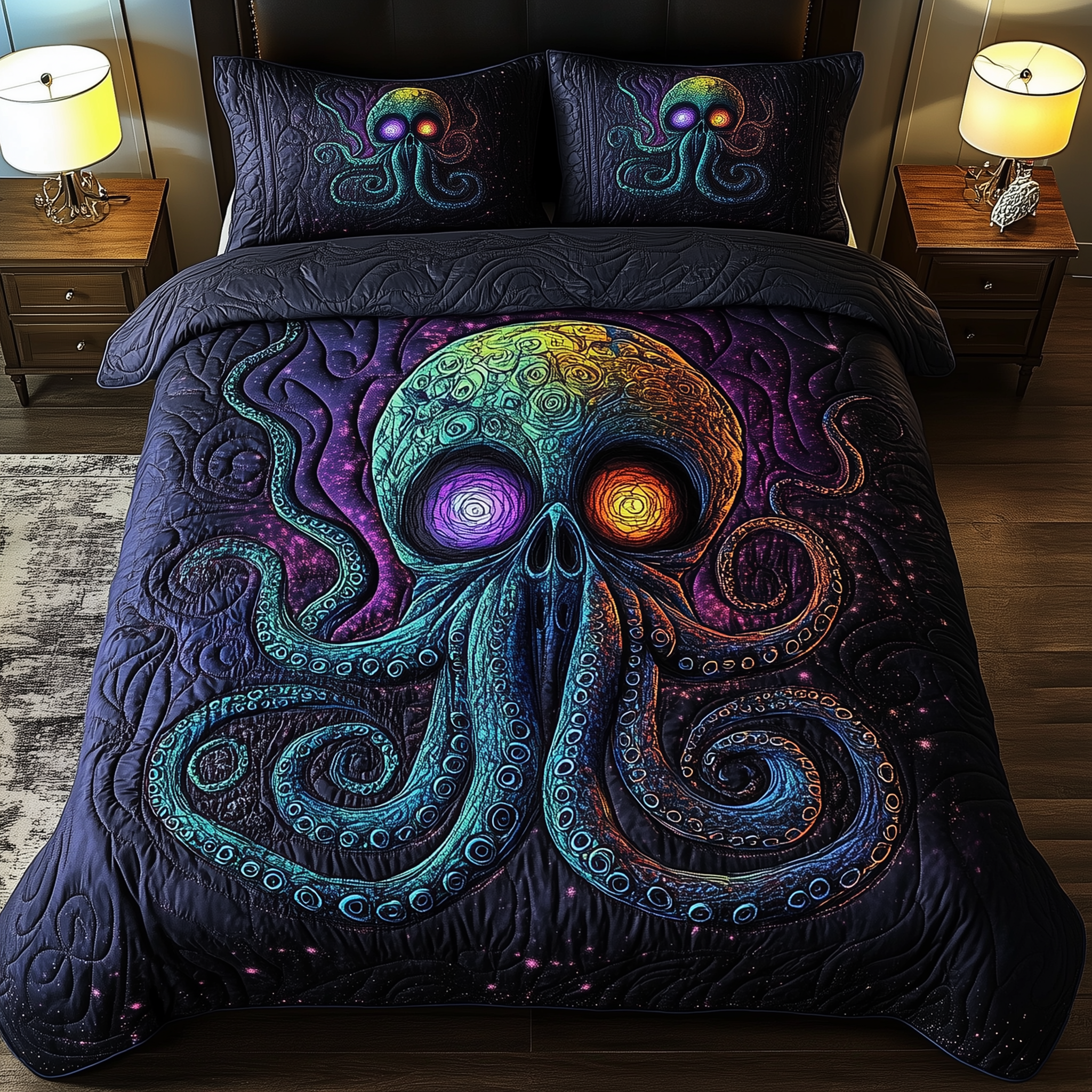 Deep Sea Octopus Quilted Bedding Set Christmas Gift Ideas For Boyfriend
