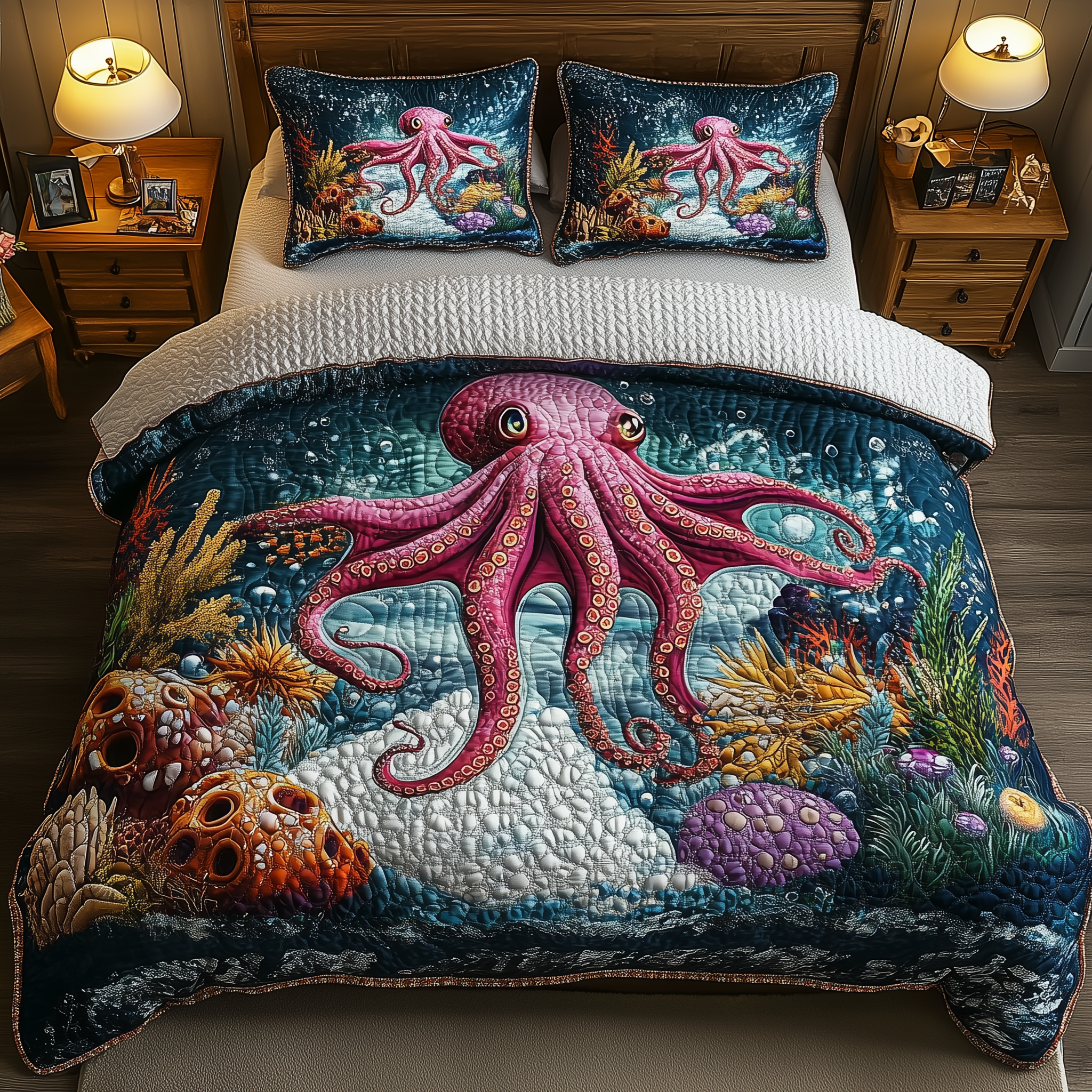 Deep Sea Octopus Quilted Bedding Set Christmas Gift Ideas For Dad