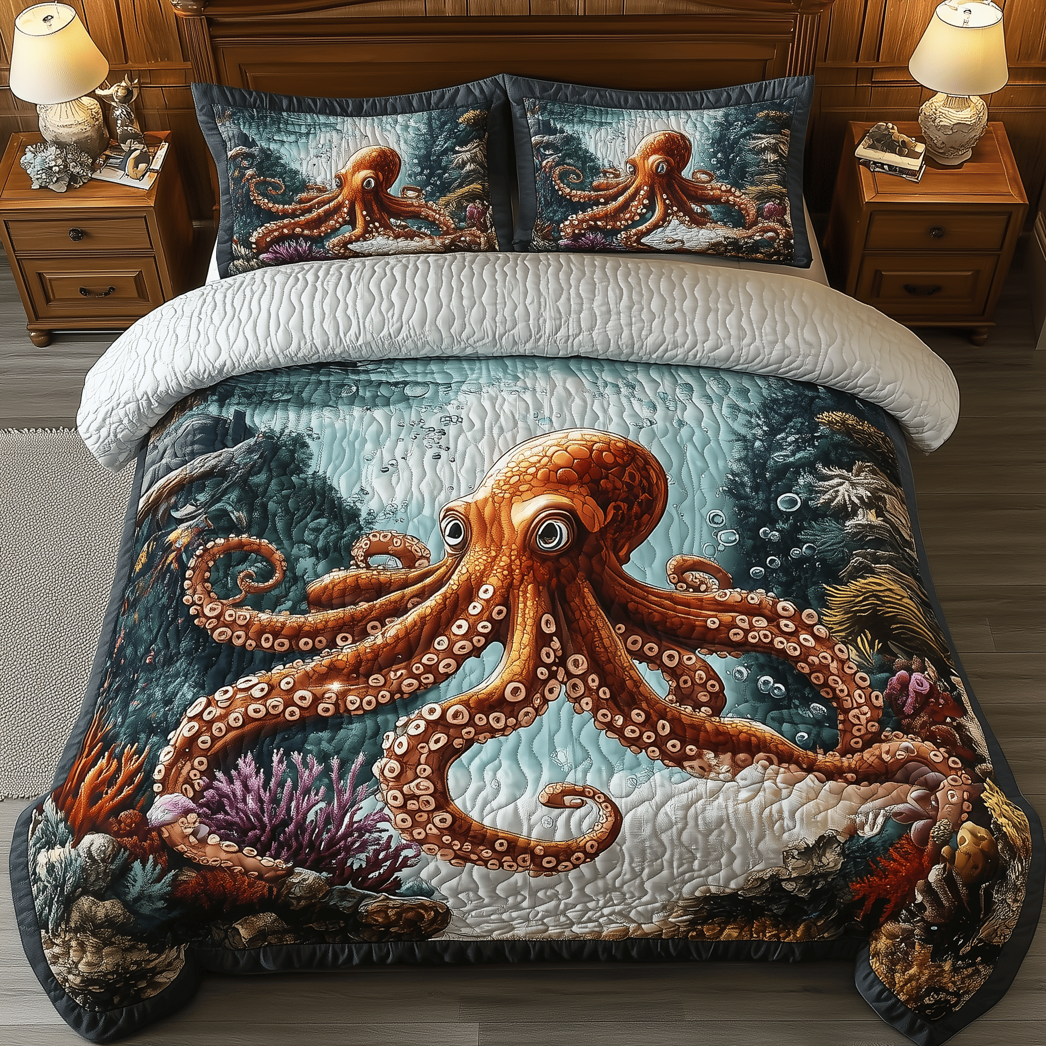 Deep Sea Octopus Quilted Bedding Set Christmas Gifts For New Moms