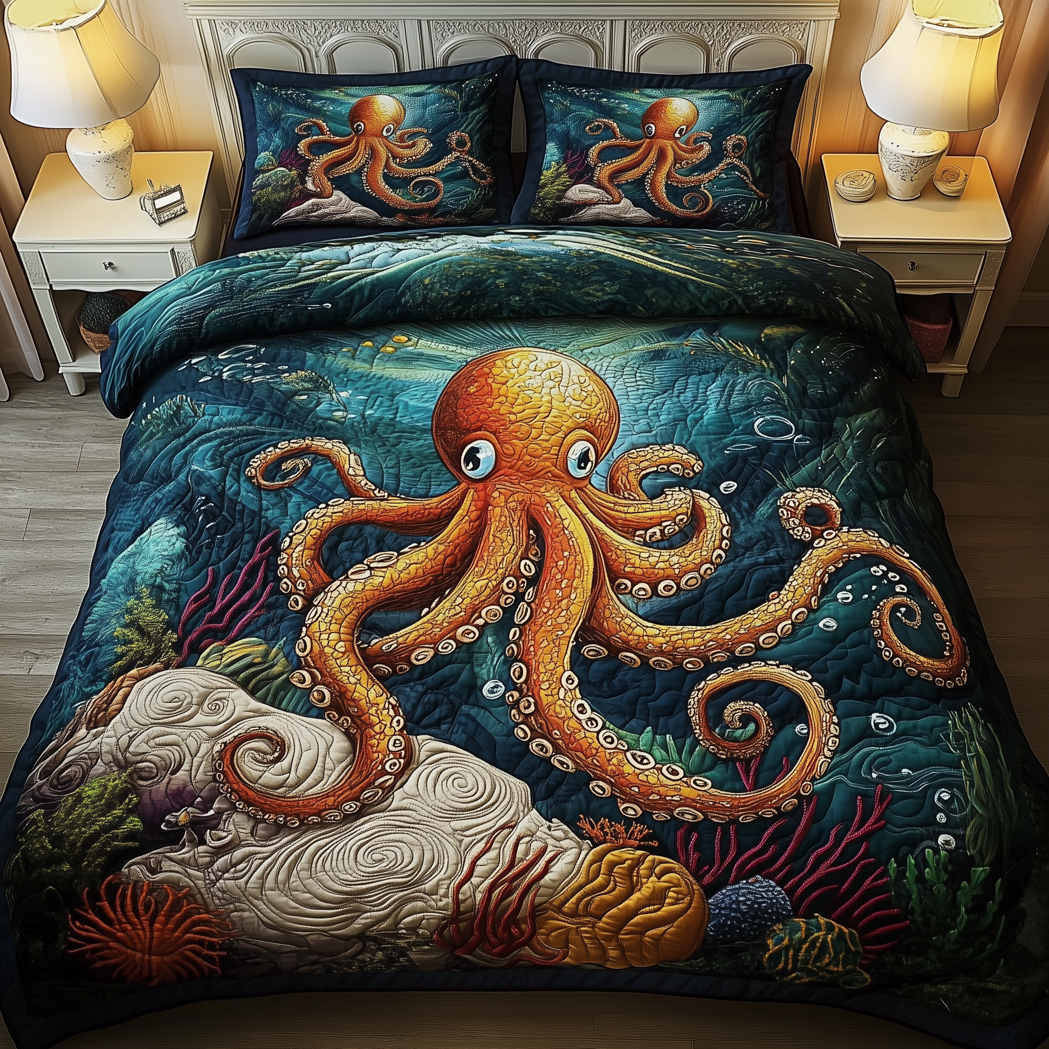 Deep Sea Octopus Quilted Bedding Set Cute Christmas Gifts For Girlfriend