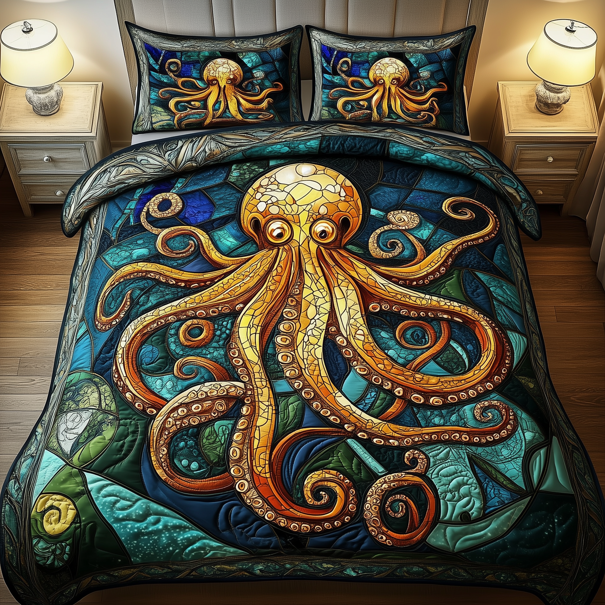 Deep Sea Octopus Quilted Bedding Set Gifts For Wife Christmas 2025