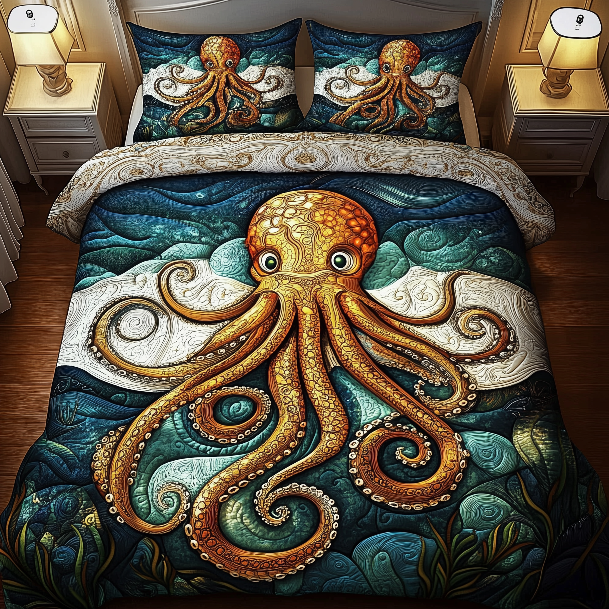 Deep Sea Octopus Quilted Bedding Set Great Christmas Gifts For Wife