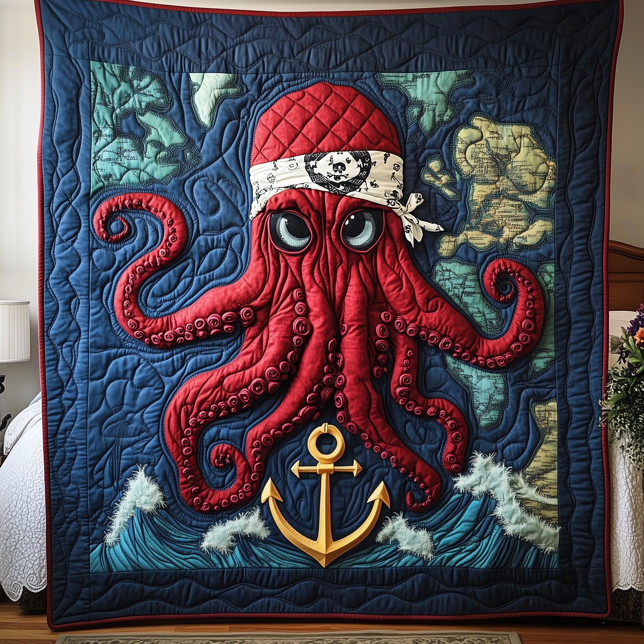 Deep Sea Plunderer Quilted Blanket Sofa Throw BlanketOctopus Gifts For Him Her