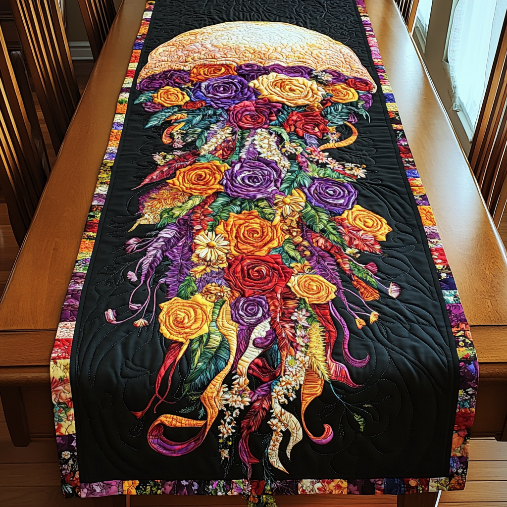 Deep Sea Quilted Table Runner Ocean Table Runner Cool Jellyfish Gifts