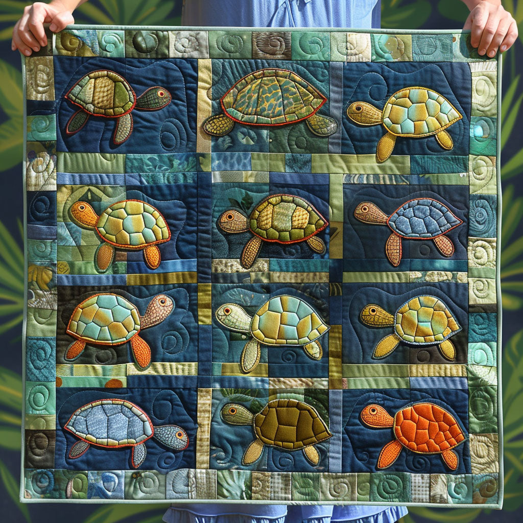Deep Sea Turtle Dance Quilted Blanket Sea Turtle Gifts For Her