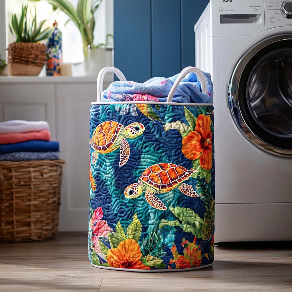 Deep Serenity Quilted Laundry Basket Winter Merch Essentials