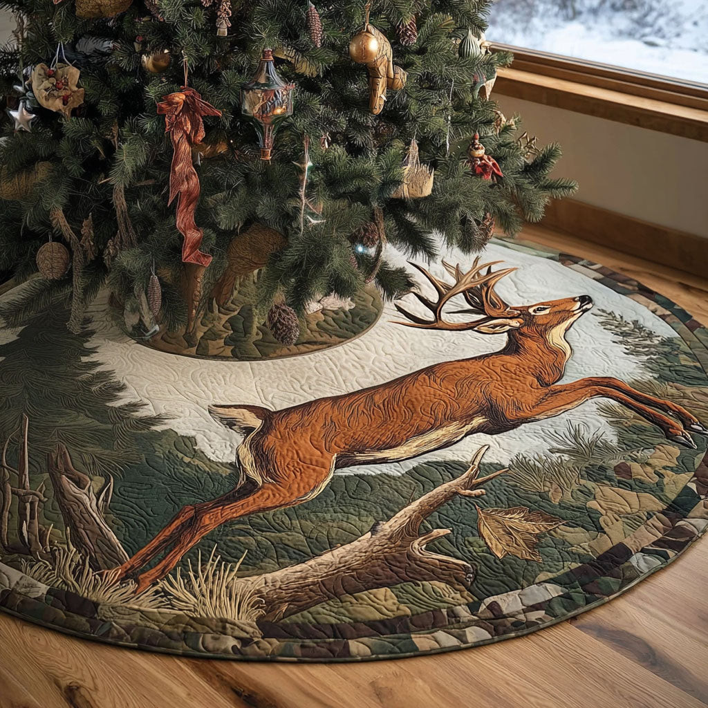 Deep Woods Escape Christmas Quilted Tree Skirt Festive Decor Christmas Gifts For Deer Lovers