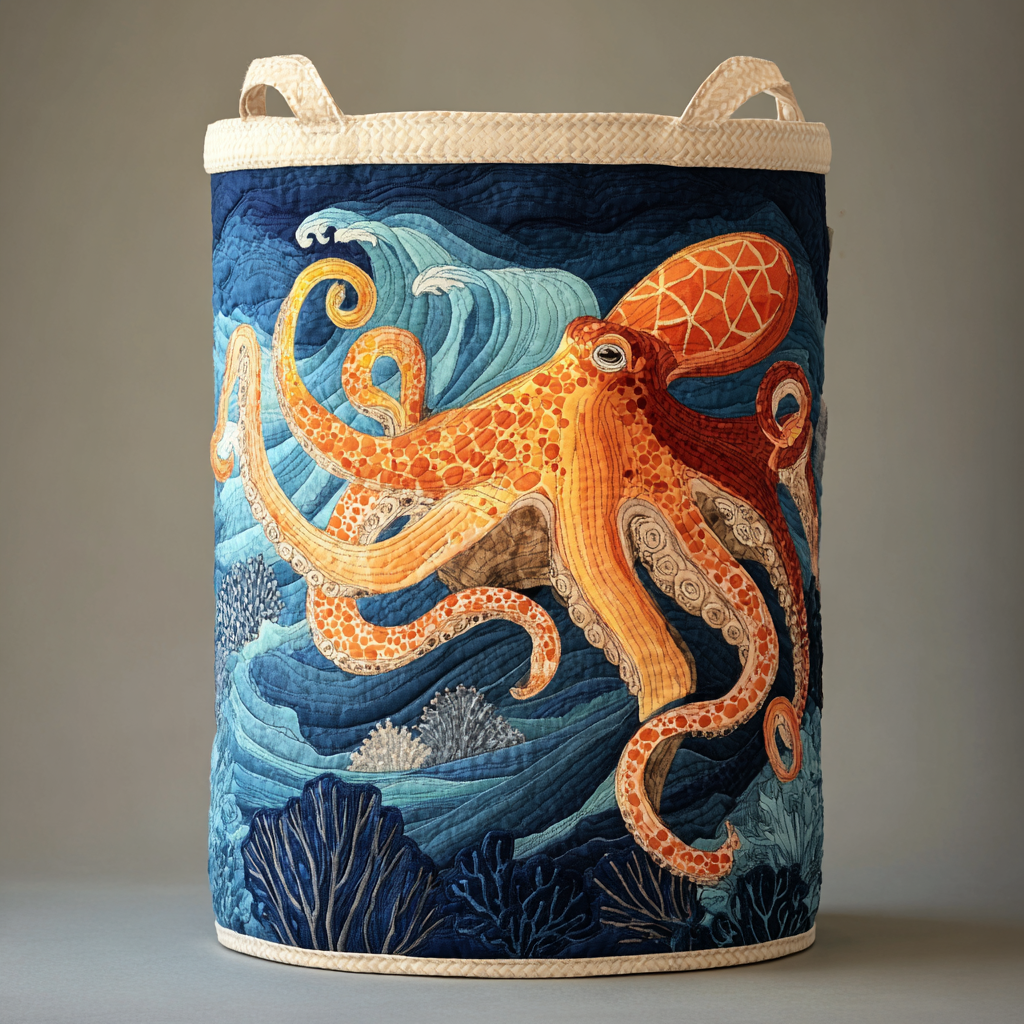 Deepsea Octopus Quilted Laundry Basket Soft and Durable Quilted Storage Basket for Laundry Room