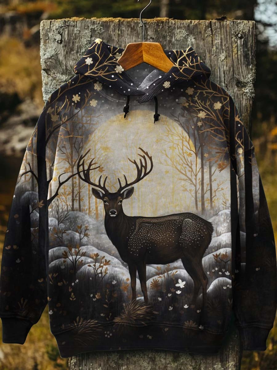Deer Bright Moonlit Night Christmas Hoodie Winter Apparel Xmas Holiday Gifts For Deer Lovers