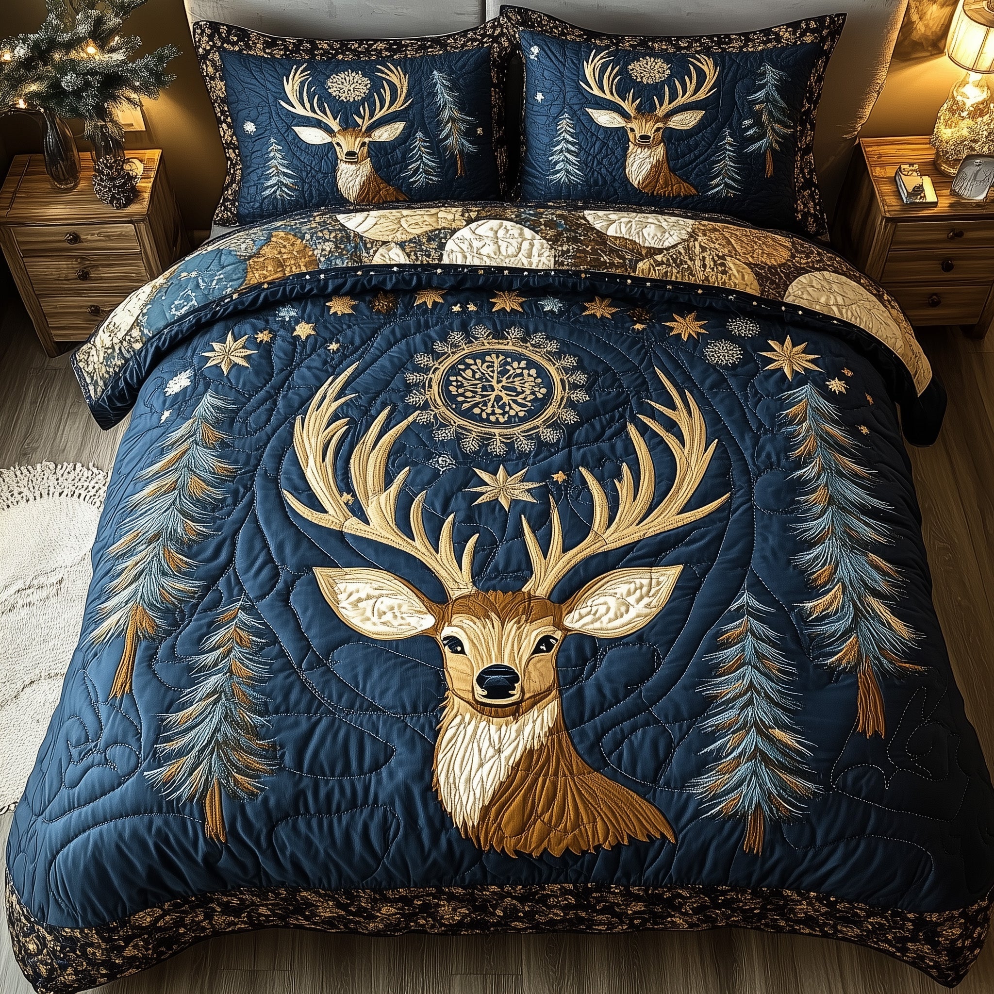 Deer Charm Quilted Bedding Set For Couples