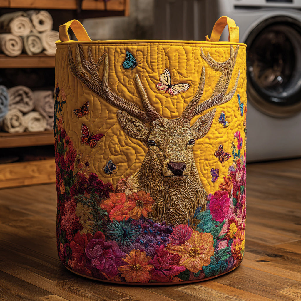 Deer Forest King Quilted Laundry Basket Soft Quilted Laundry Basket for Daily Home Use
