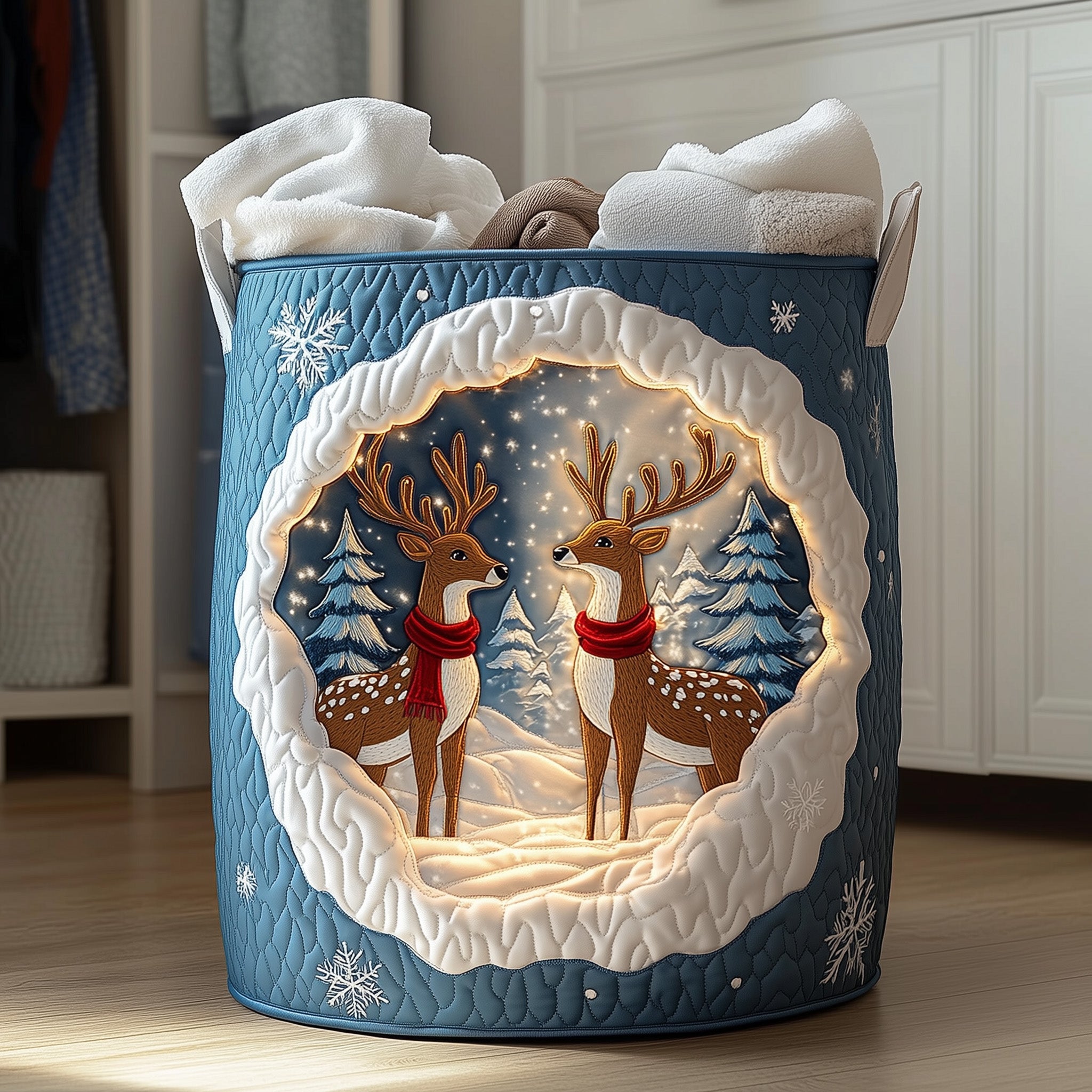 Deer Forest Quilted Laundry Basket Forest Themed Gifts