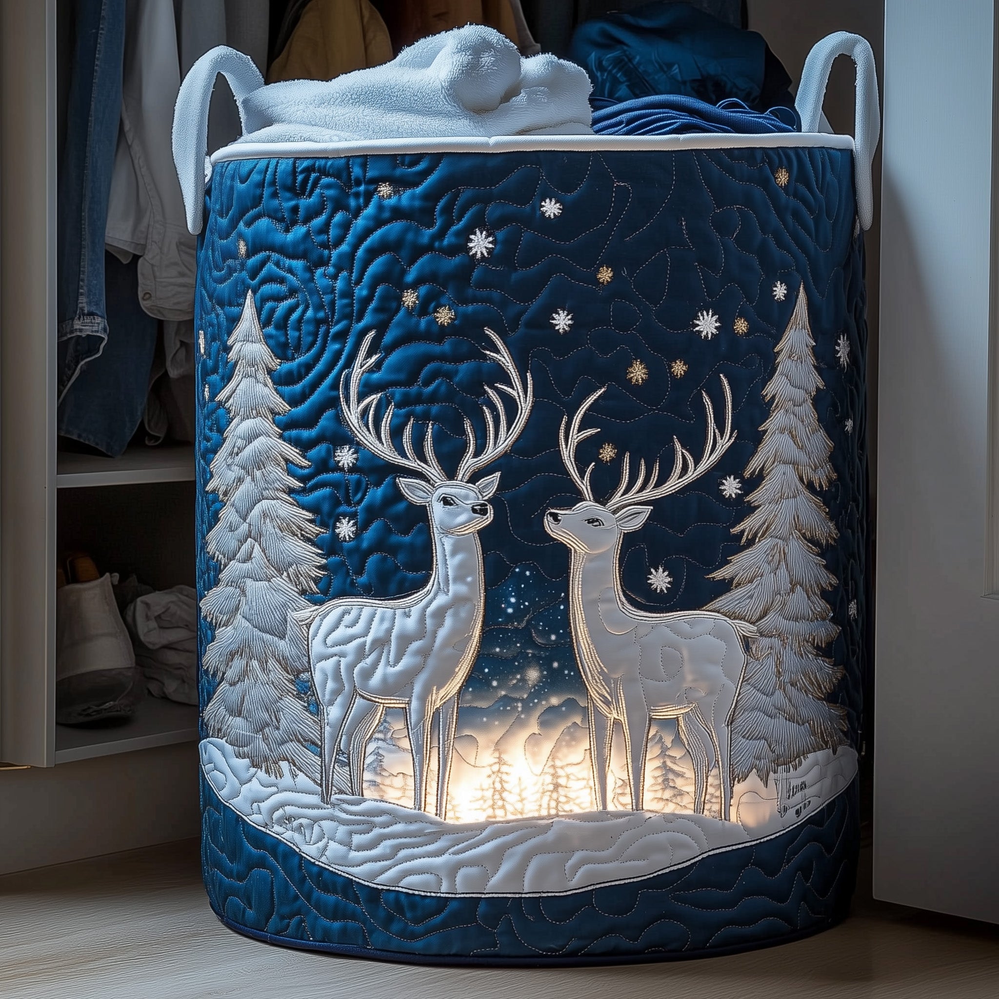 Deer Forest Quilted Laundry Basket Gifts For Forestry Workers