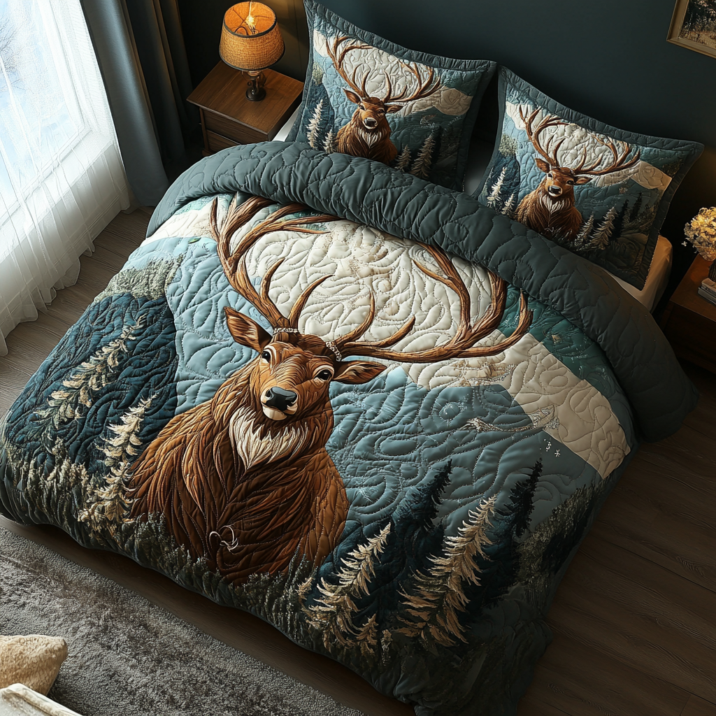 Deer Haven Quilted Bedding Set Warm and Breathable Bedding Set for All Seasons