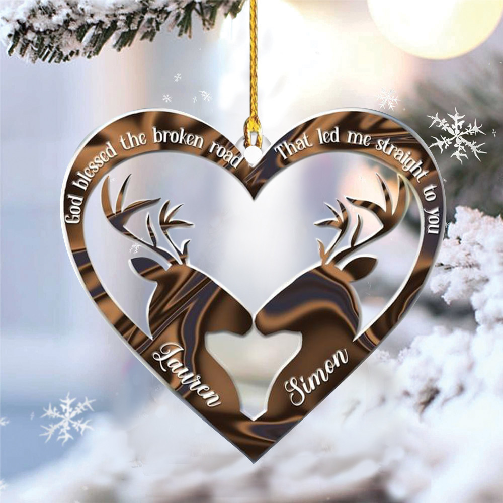 Deer Heart Shape God Blessed Broken Road That Led Me Straight To You Ornament Gifts For Fiancee