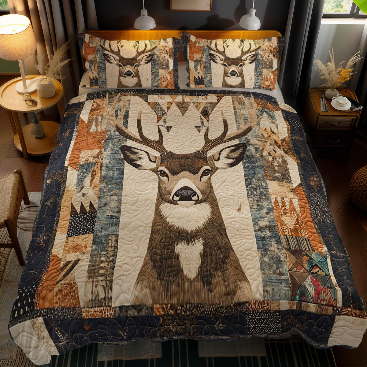 Deer Heritage Holiday Christmas Quilted Bedding Set Best Christmas Gifts For Grandparents