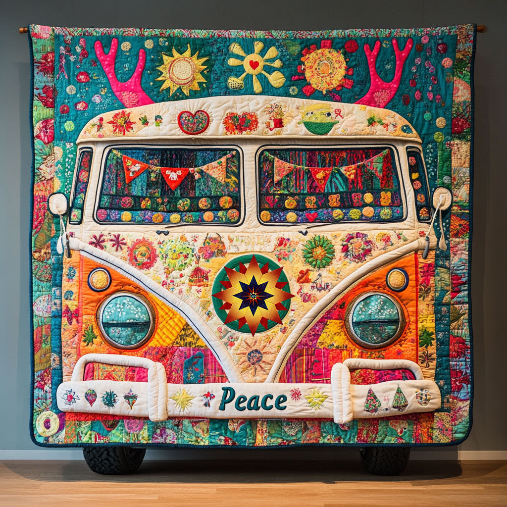 Deer Horn Hippie Van Quilt Blanket Christmas Blanket Best Gifts For Hippie Mom