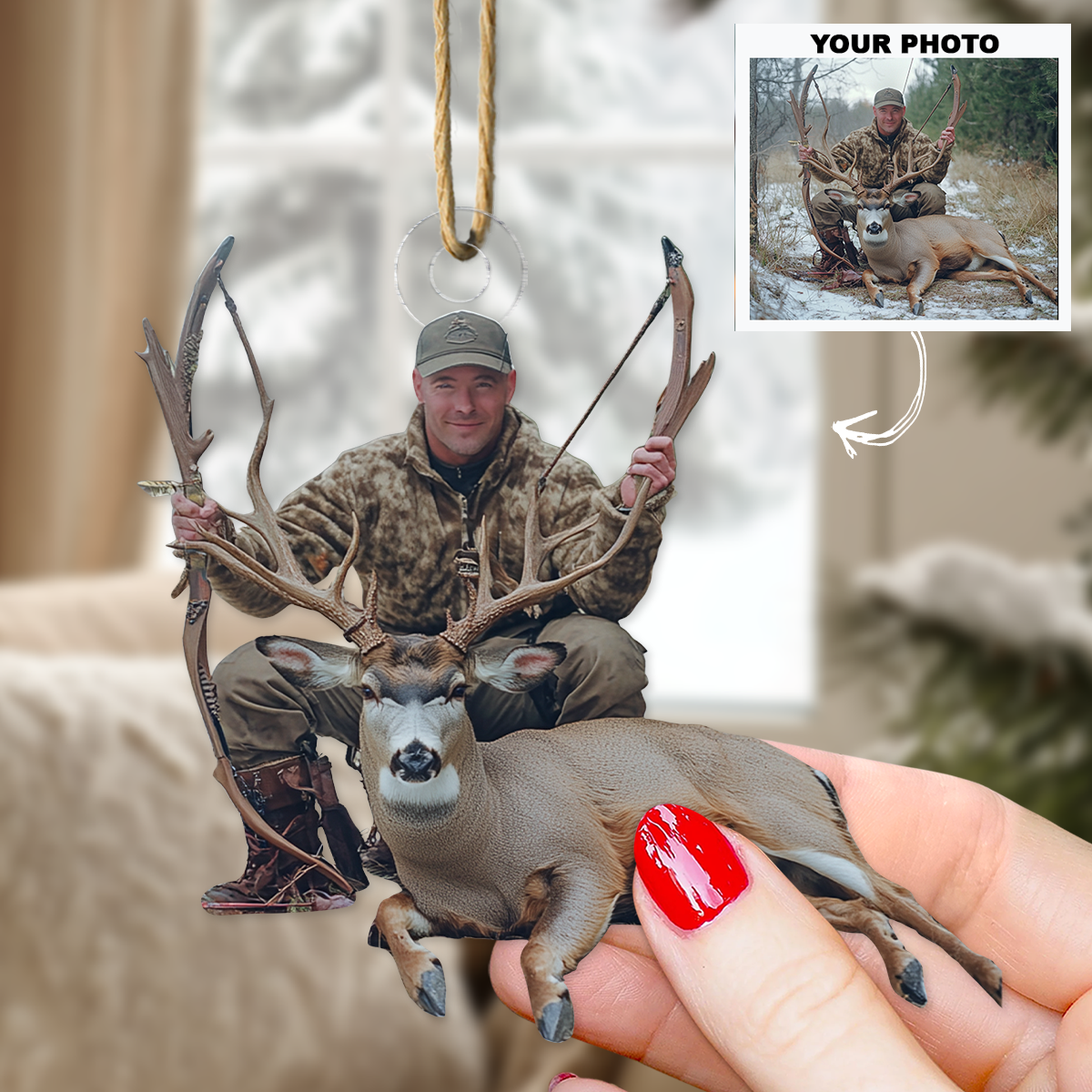 Deer Hunter Custom Photo Personalized Photo Mica Ornament Christmas Gift For Hunter