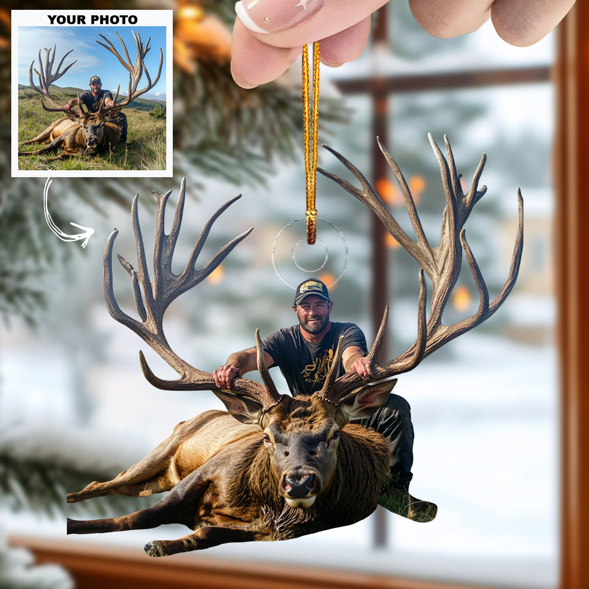 Deer Hunting Custom Photo Personalized Photo Mica Ornament Christmas Gift For Hunter