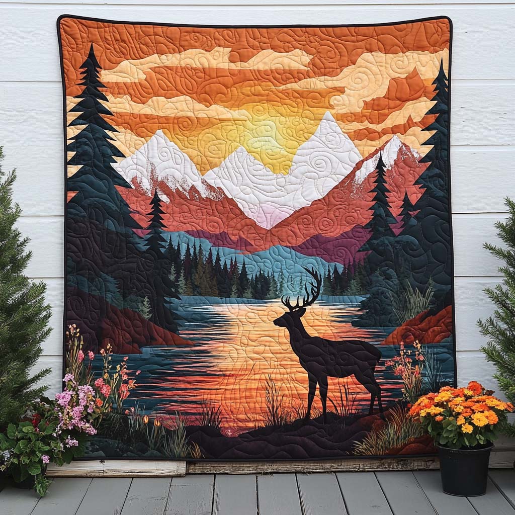 Deer in Bloom Quilted Blanket Christmas Throw Blanket Top Gifts For Deer Hunters