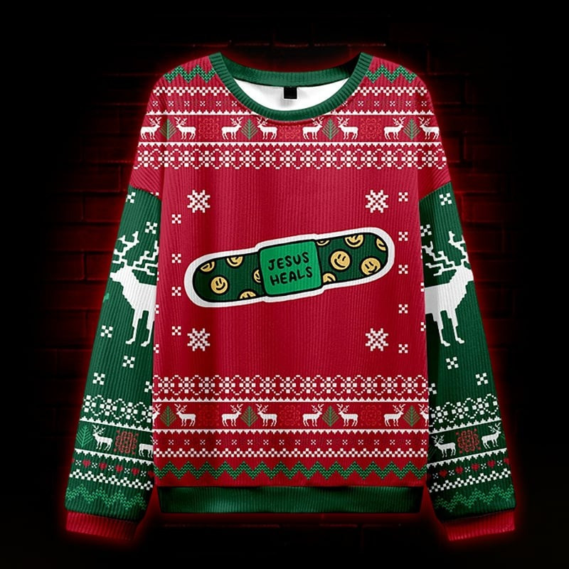 Deer Jesus Heals Ugly Christmas Sweater Xmas Apparel Gifts For Faith Christians