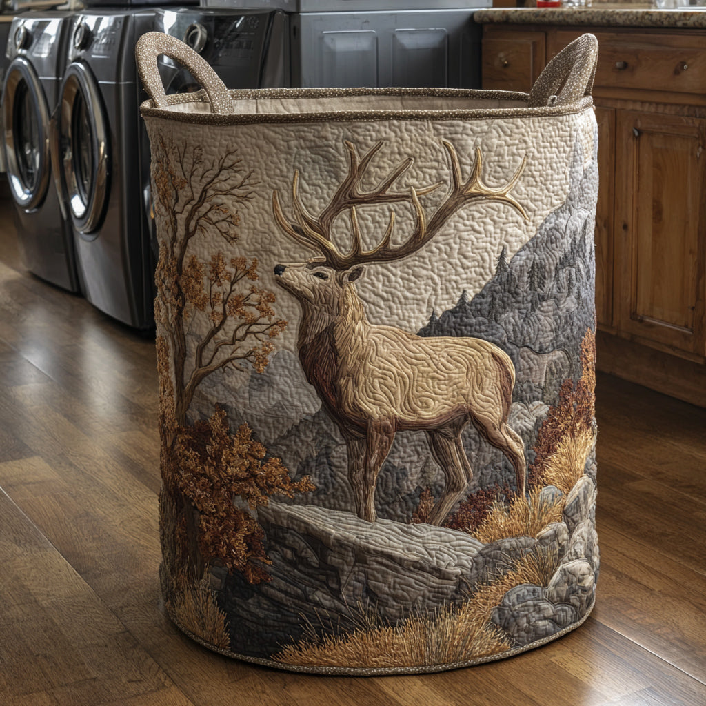 Deer Mountain Peak Quilted Laundry Basket Soft Quilted Laundry Basket for Daily Home Use