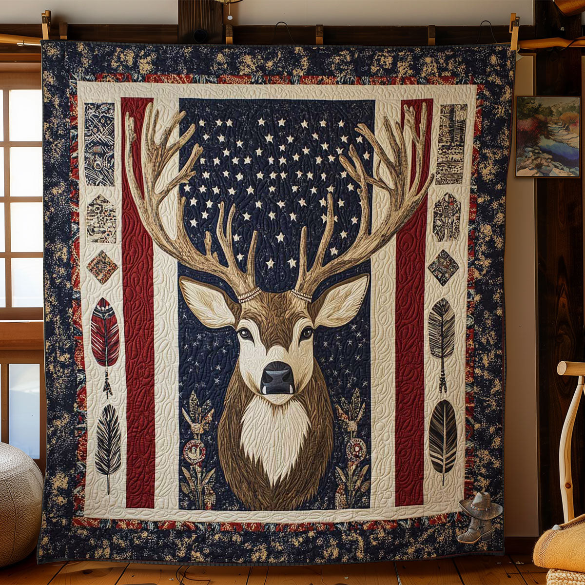Deer Native American Holiday Christmas Quilt Blanket Gifts For Mom Who Has Everything