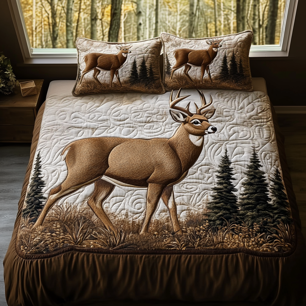 Deer Path Quilted Bedding Set Unique Bed Sheet Set Christmas Gifts For A Deer Hunter