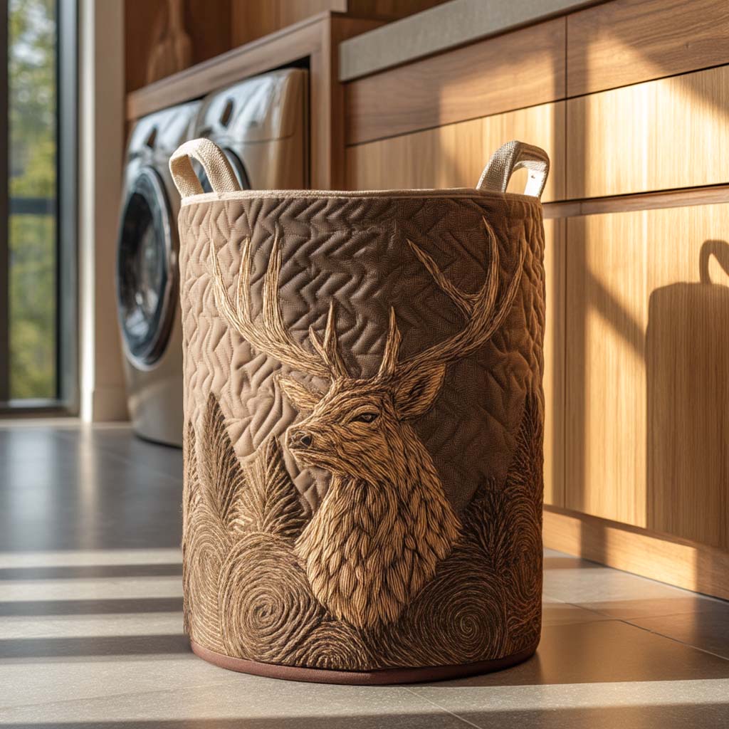 Deer Quilted Laundry Basket Luxury Quilted Storage Basket Gift for Home Decor Lovers