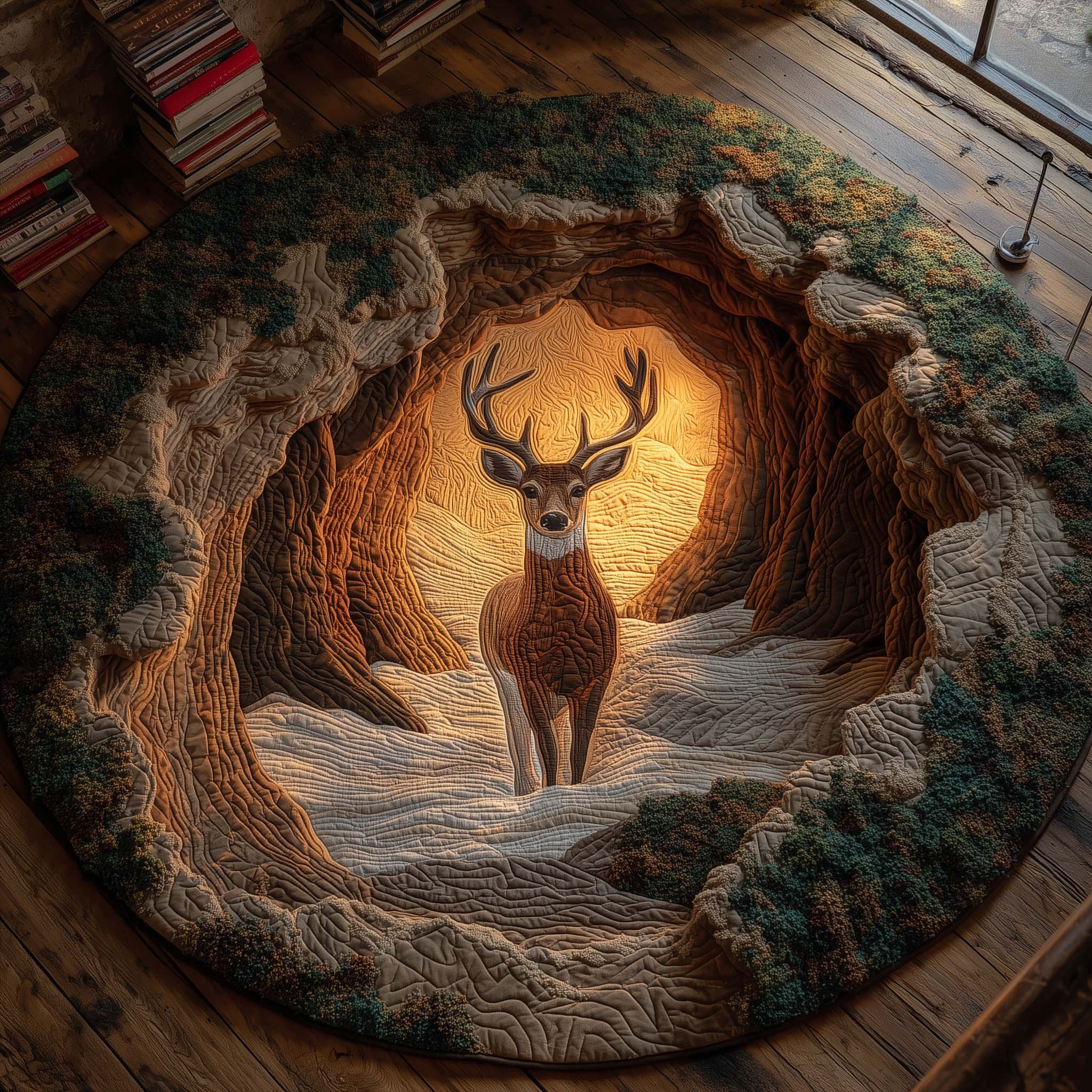 Deer Quilted Round Mat Cozy Quilted Round Mat for Warm Ambiance