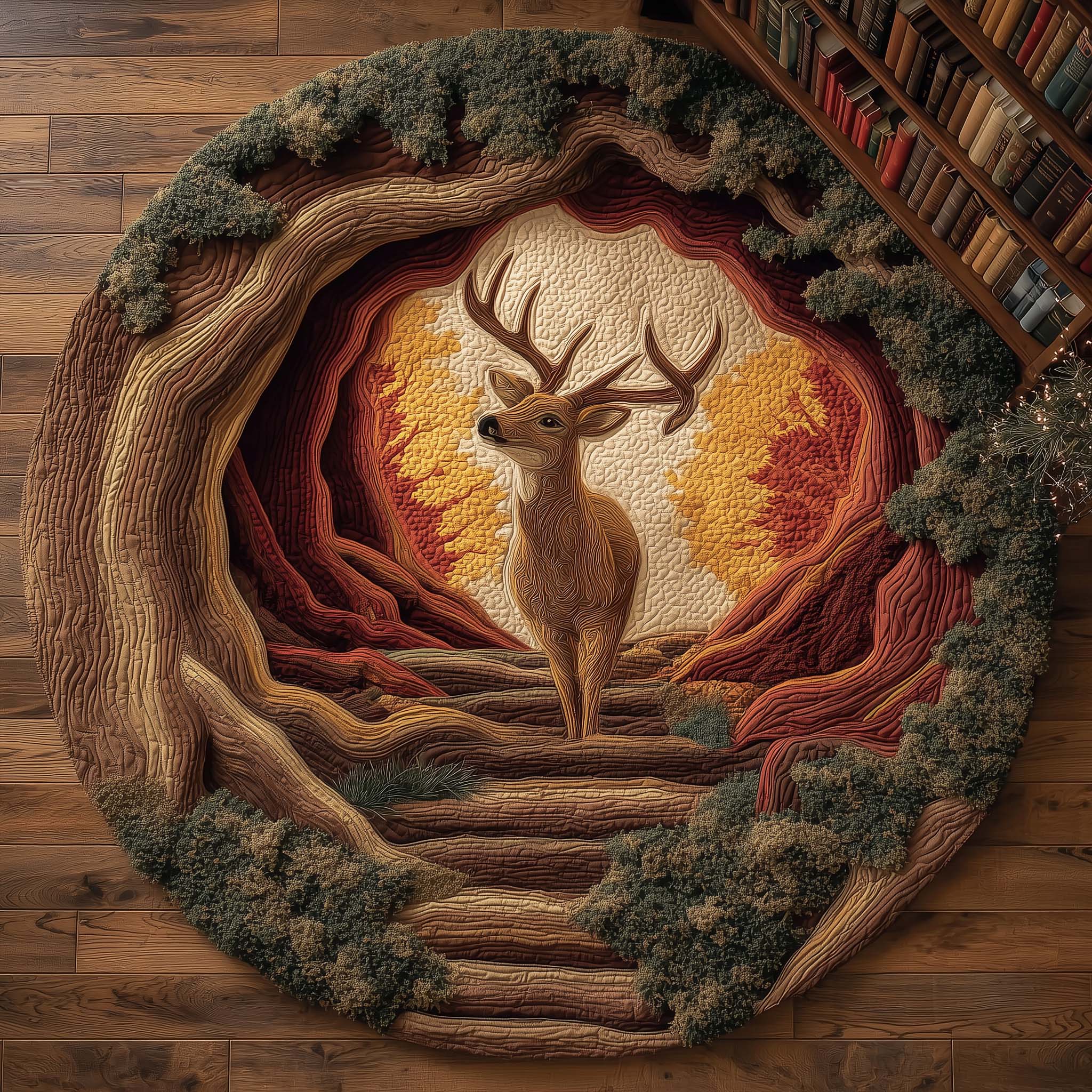 Deer Quilted Round Mat Decorative Quilted Round Mat for Elegant Spaces