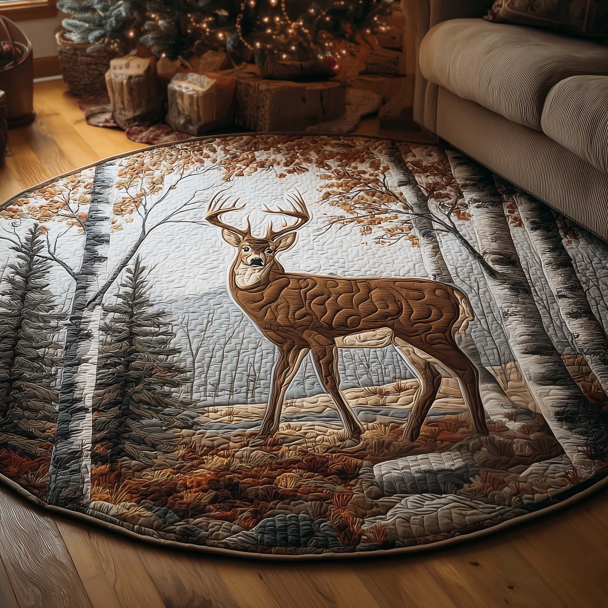 Deer Quilted Round Mat Perfect Home Accessory Quilted Round Mat