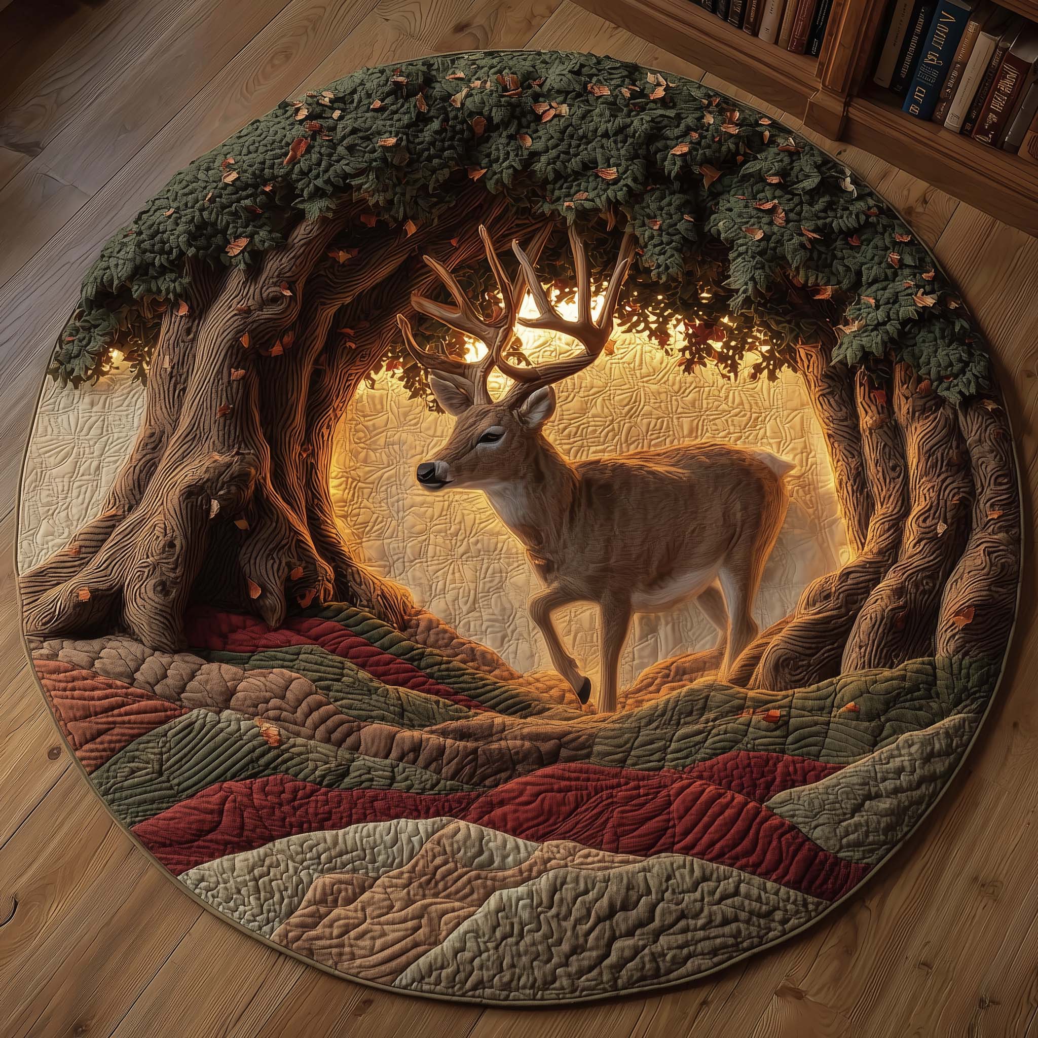 Deer Quilted Round Mat Unique Quilted Round Mat for Modern Interiors