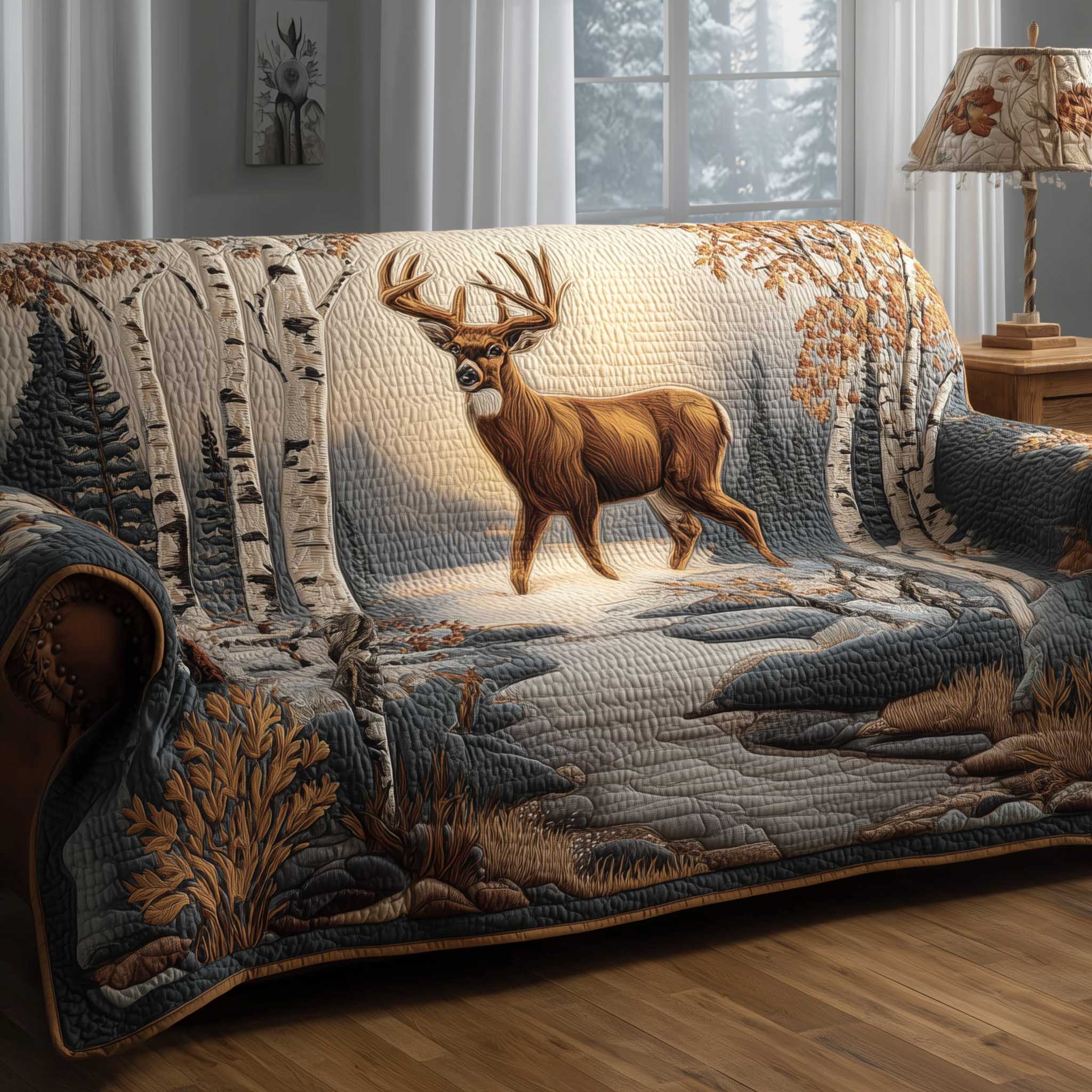 Deer Quilted Sofa Cover Durable Quilted Cover With Forest Deer Themed Gifts For Him