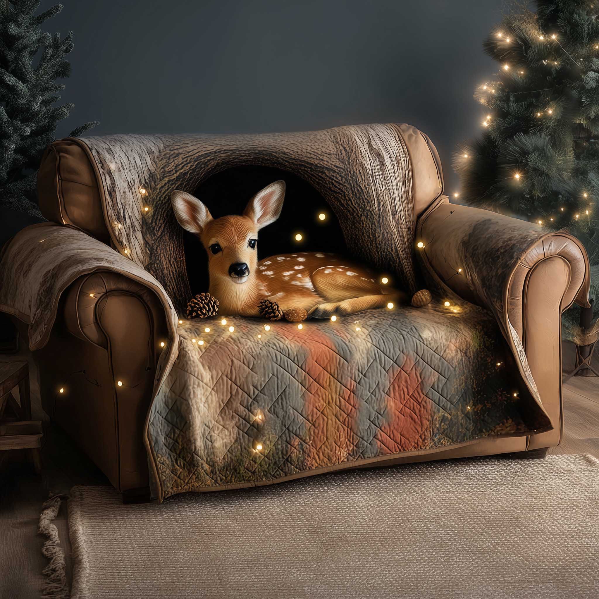 Deer Quilted Sofa Cover Elegant Pattern Quilted Protector Modern Look Deer Themed Gifts