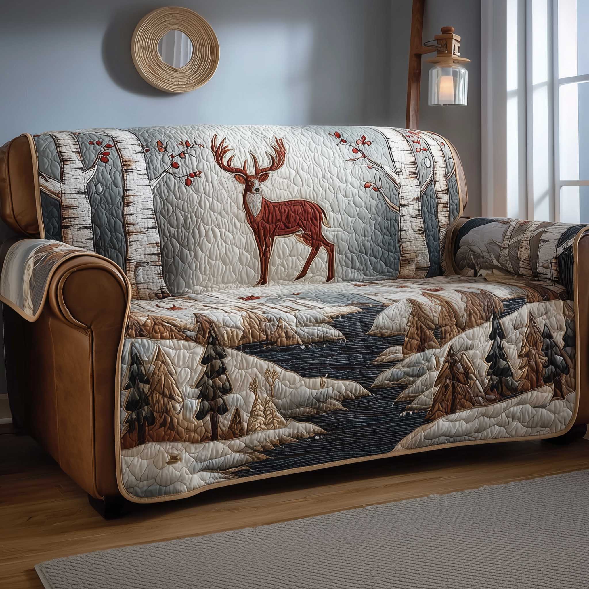Deer Quilted Sofa Cover Majestic Buck Silhouette Protector Deer Themed Gifts For Him