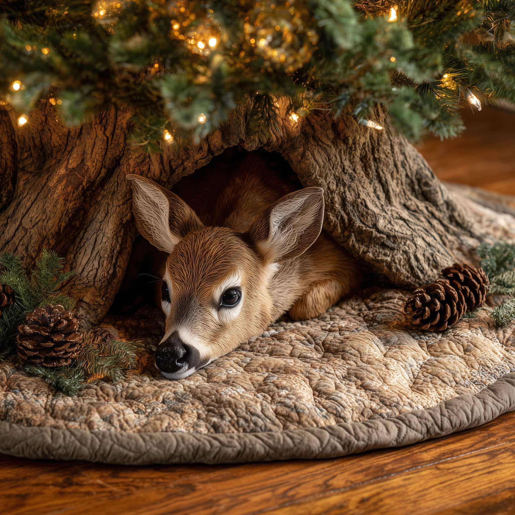 Deer Quilted Tree Skirt Animal Themed Xmas Tree Skirt Christmas Gifts For Deer Lovers