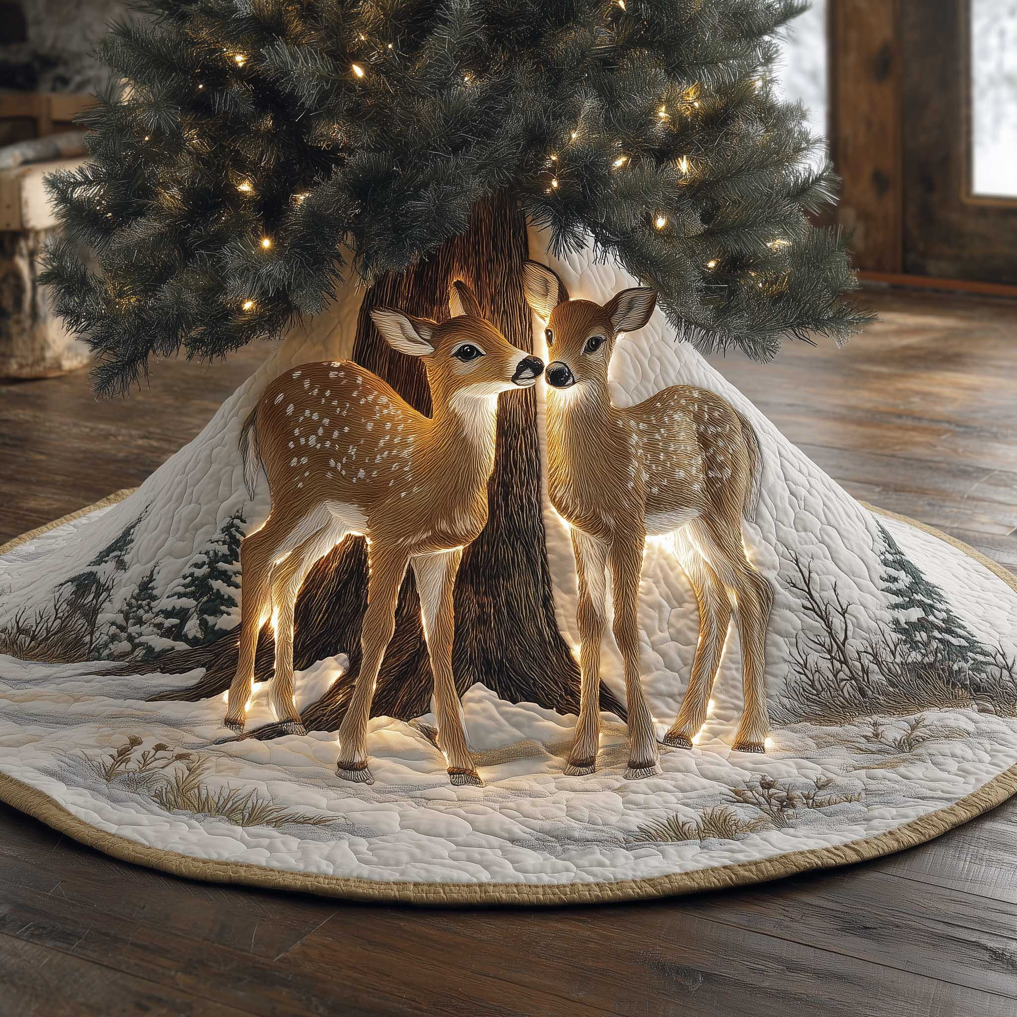 Deer Quilted Tree Skirt Holiday Home Decor Xmas Tree Skirt Deer Lover Xmas Gifts