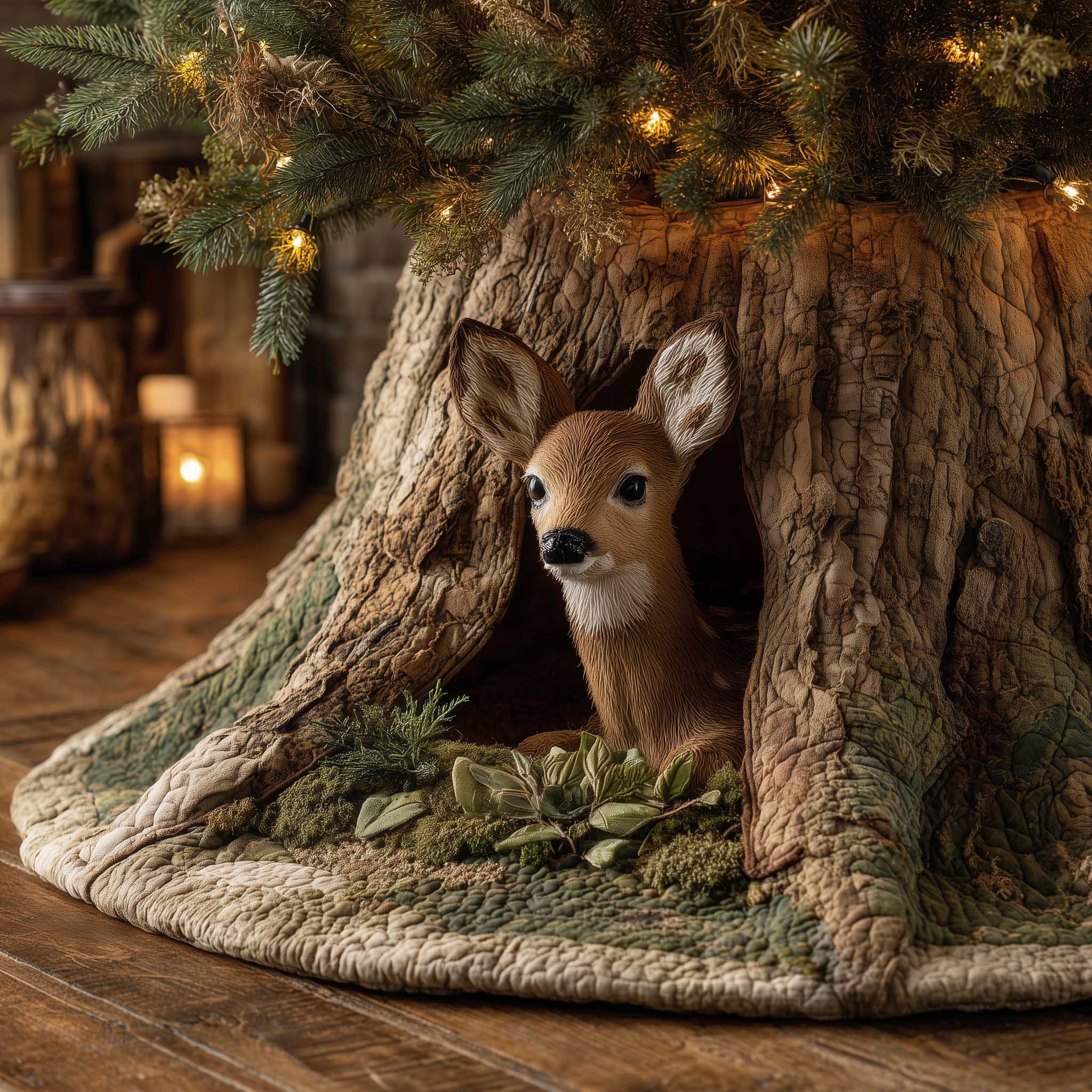 Deer Quilted Tree Skirt Xmas Tree Skirt Animal Decor Christmas Gifts For Deer Lovers