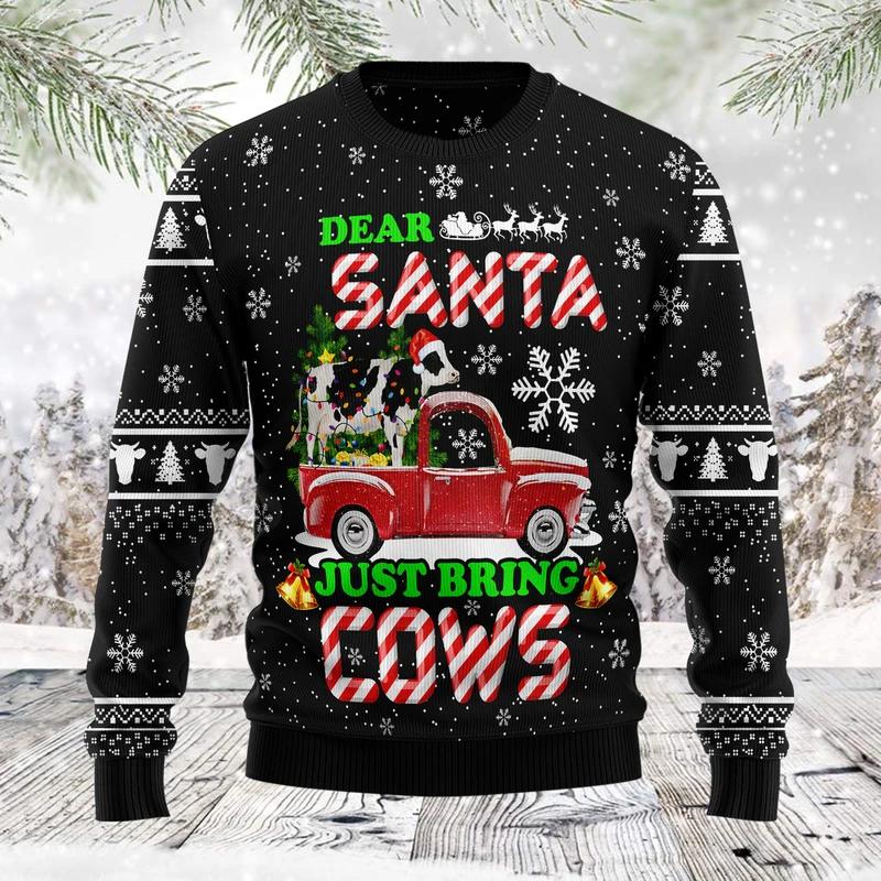 Deer Santa Just Bring Cows Ugly Christmas Sweater Funny Xmas Sweater Gifts For Cow Lovers