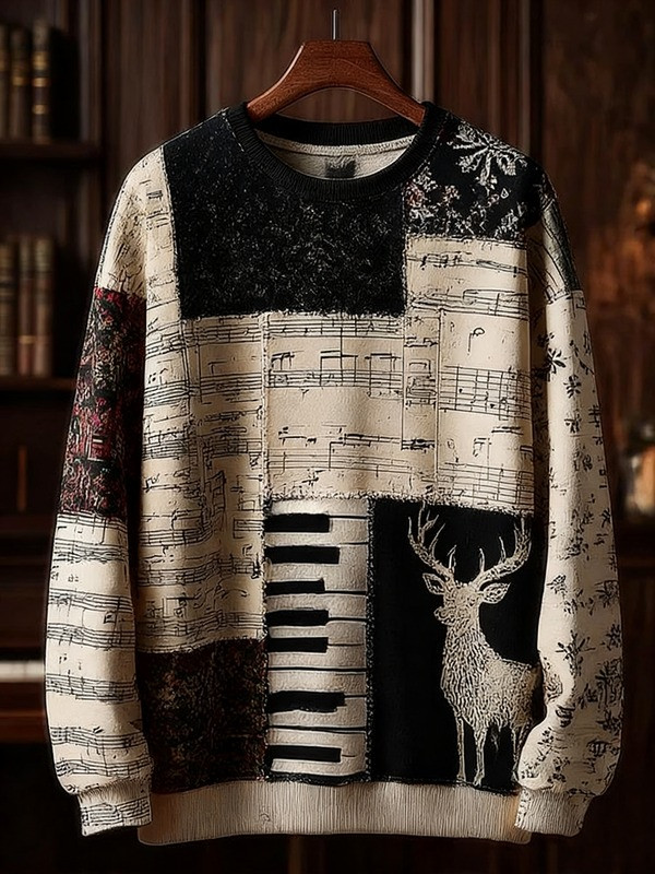 Deer The Musical Note Christmas Sweatshirt Unique Clothing Xmas Outfit For Music Lovers