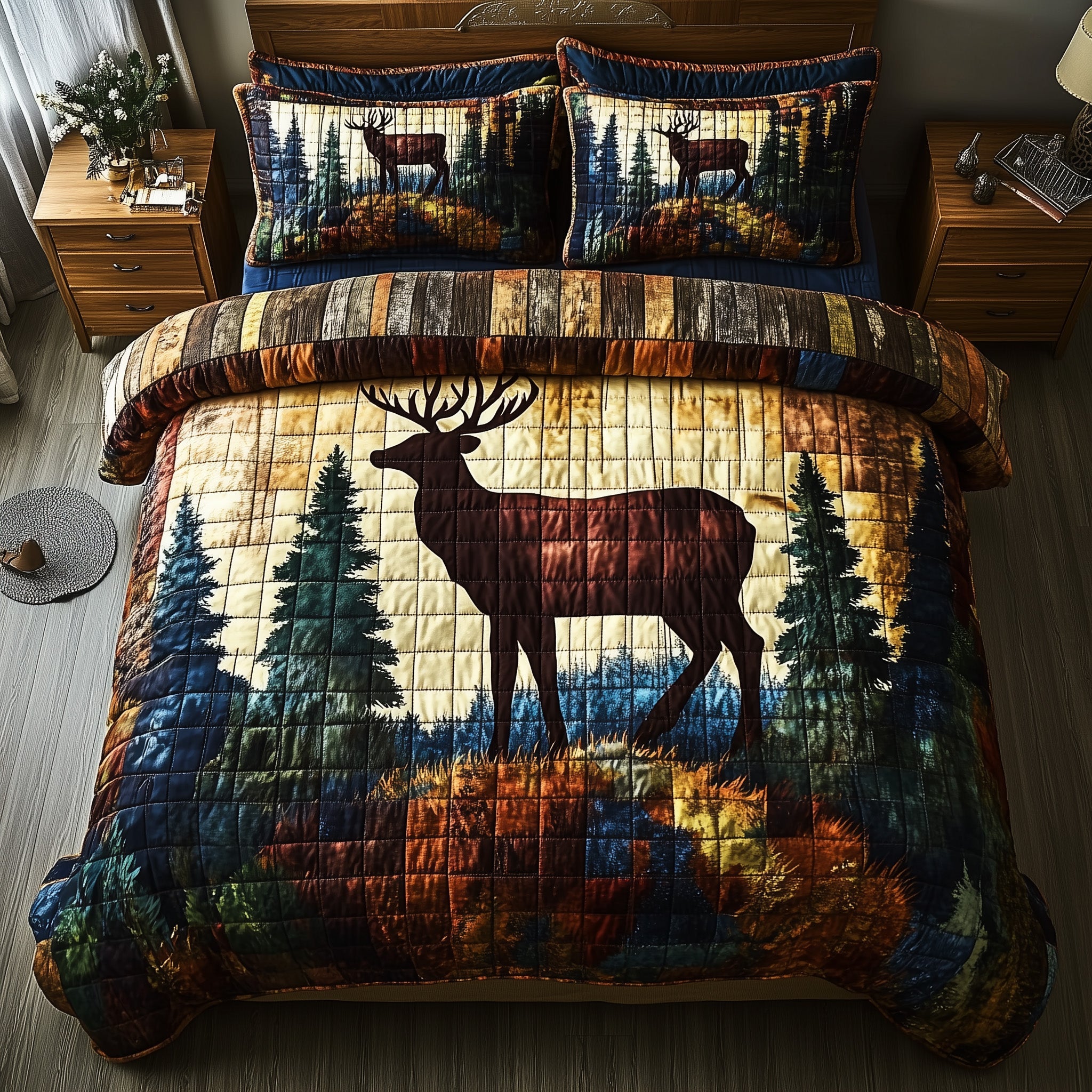 Deer Trail Dreams Quilted Bedding Set Duvet Cover Merchandise Cool Gifts For Deer Lovers