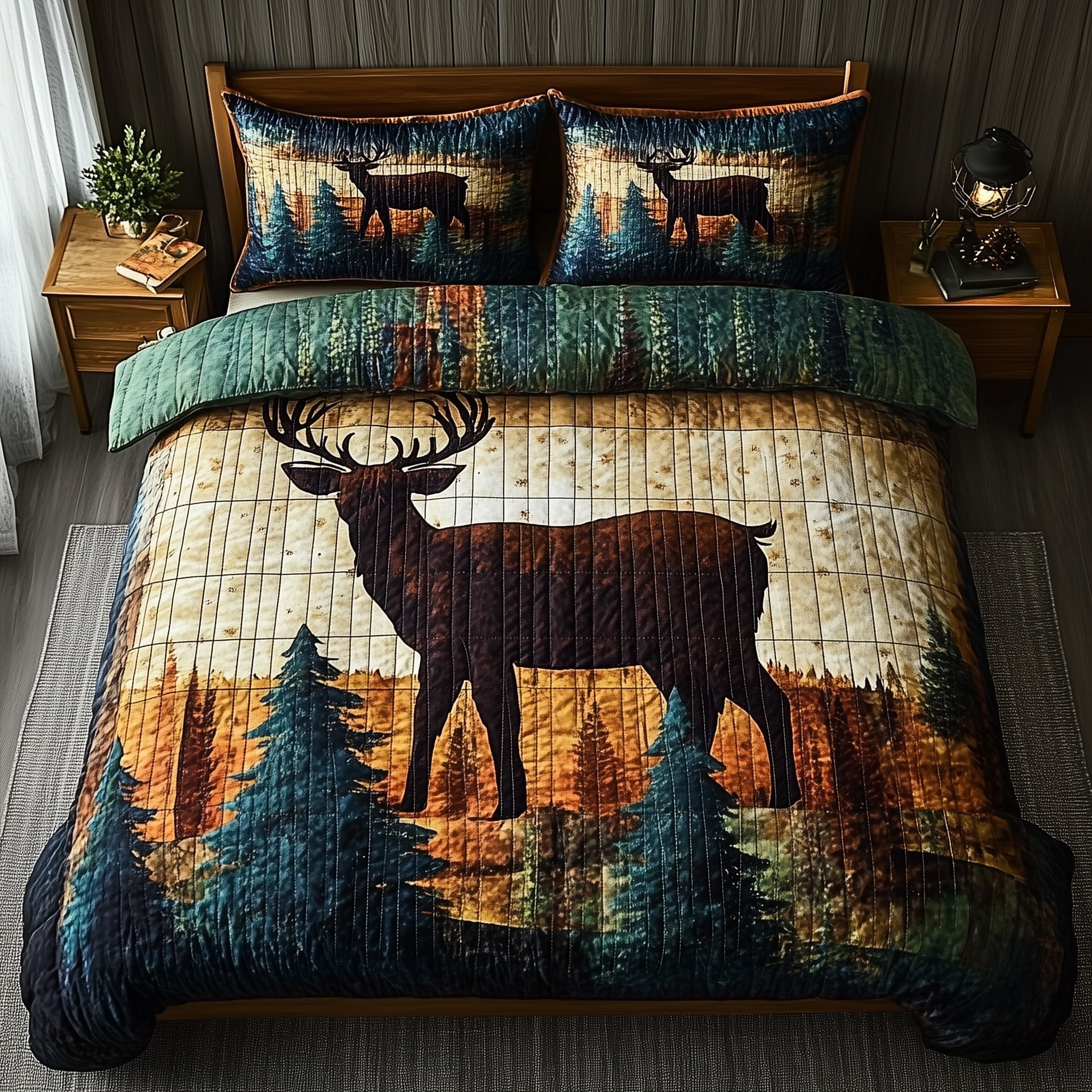Deer Trail Dreams Quilted Bedding Set Duvet Cover Merchandise Unusual Deer Gifts Items