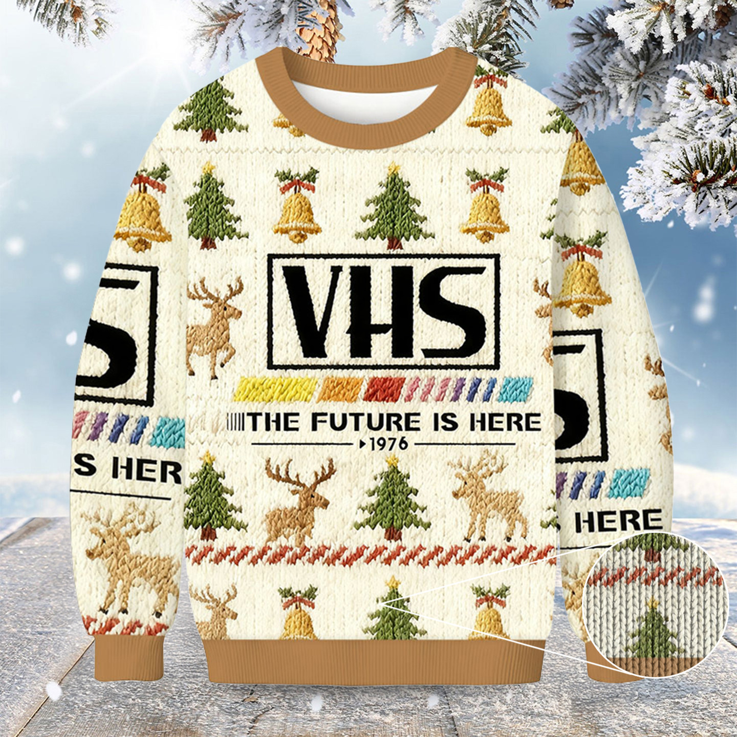 Deer Vhs 1976 Vintage Christmas Ugly Sweater Bell Themed Christmas Gifts For Deer Lovers