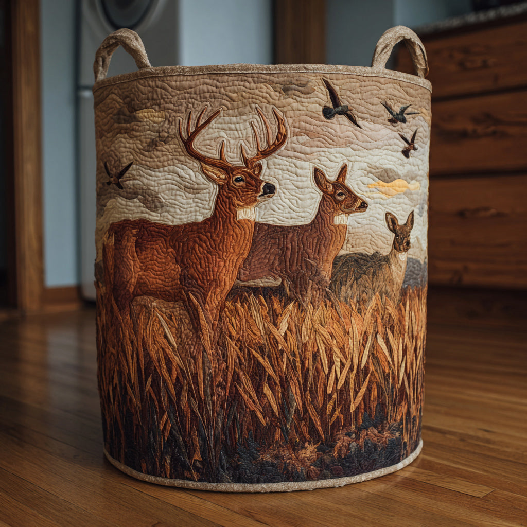 Deer Wild Grass Quilted Laundry Basket Best Quilted Laundry Basket Gift for Friends and Family