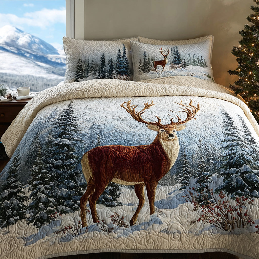 Deer Winter Charm Quilted Bedding Set Best Holiday Duvet Covers Christmas Gifts For My Wife