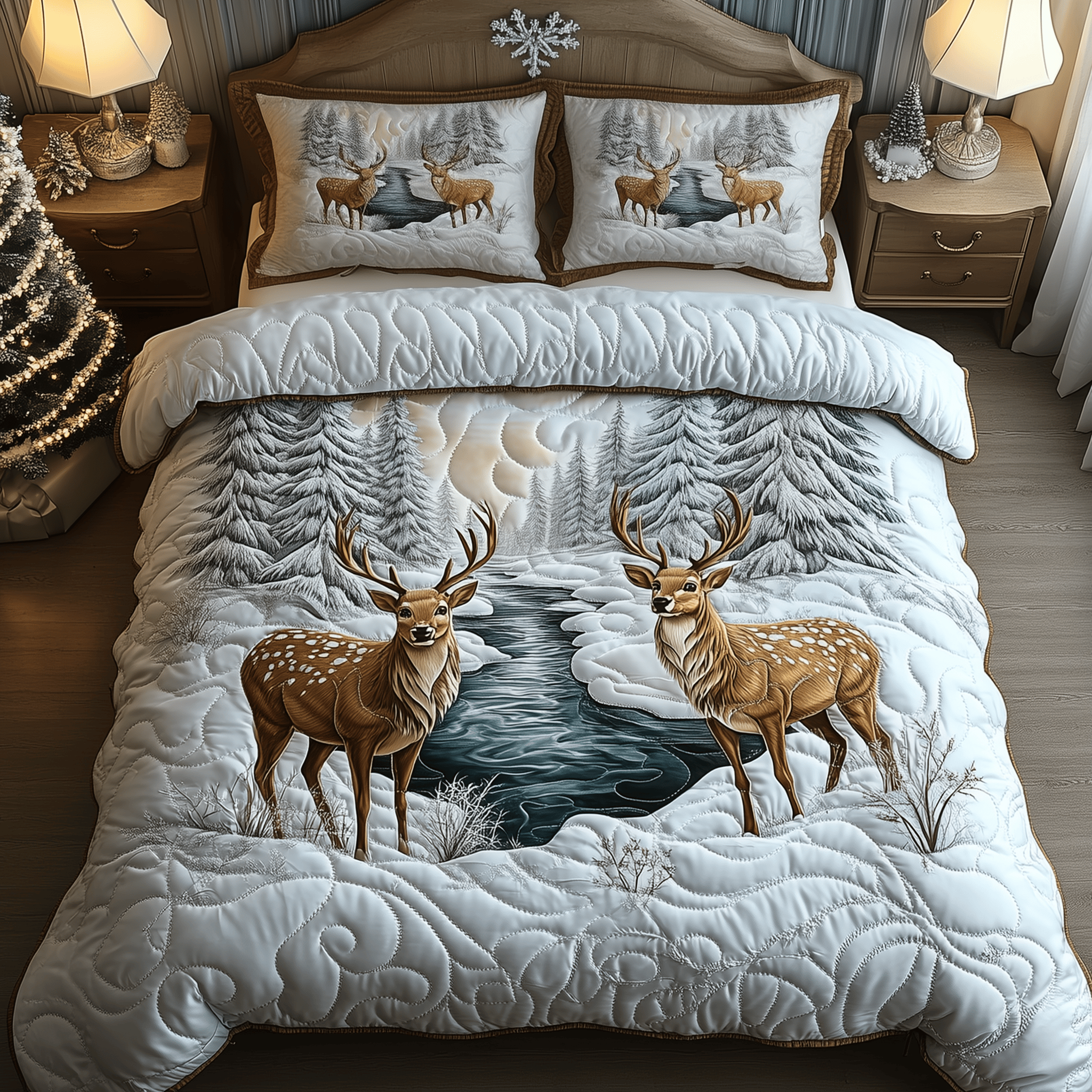 Deer Winter Wonderland Quilted Bedding Set Deer Gifts For Him