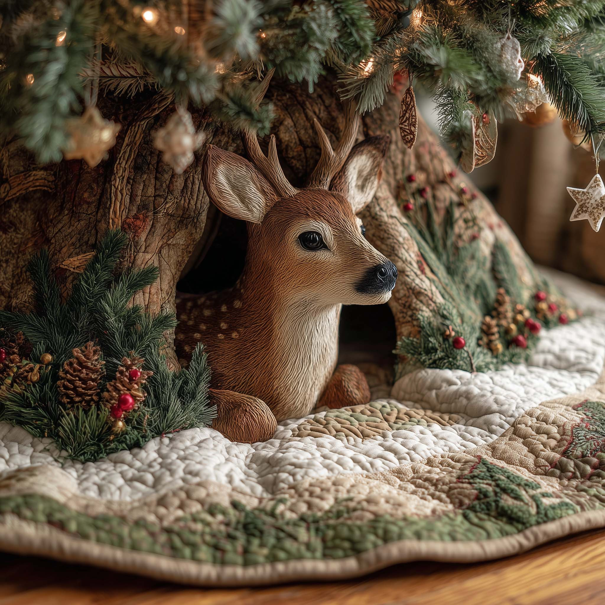 Deer Woodland Reindeer Quilted Tree Skirt Indoor Christmas Decorations Christmas Ideas