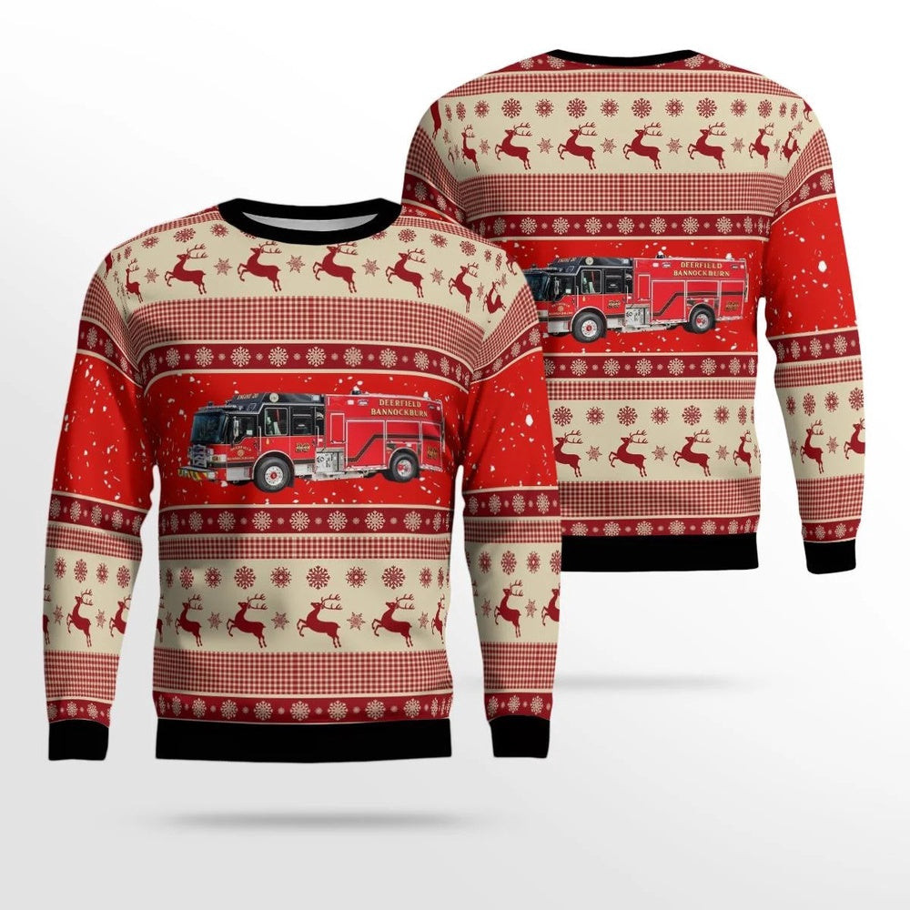 Deerfield Illinois DeerfieldBannockburn Fire Department AOP Ugly Sweater Xmas Unisex Sweater Christmas Gifts For Men Women