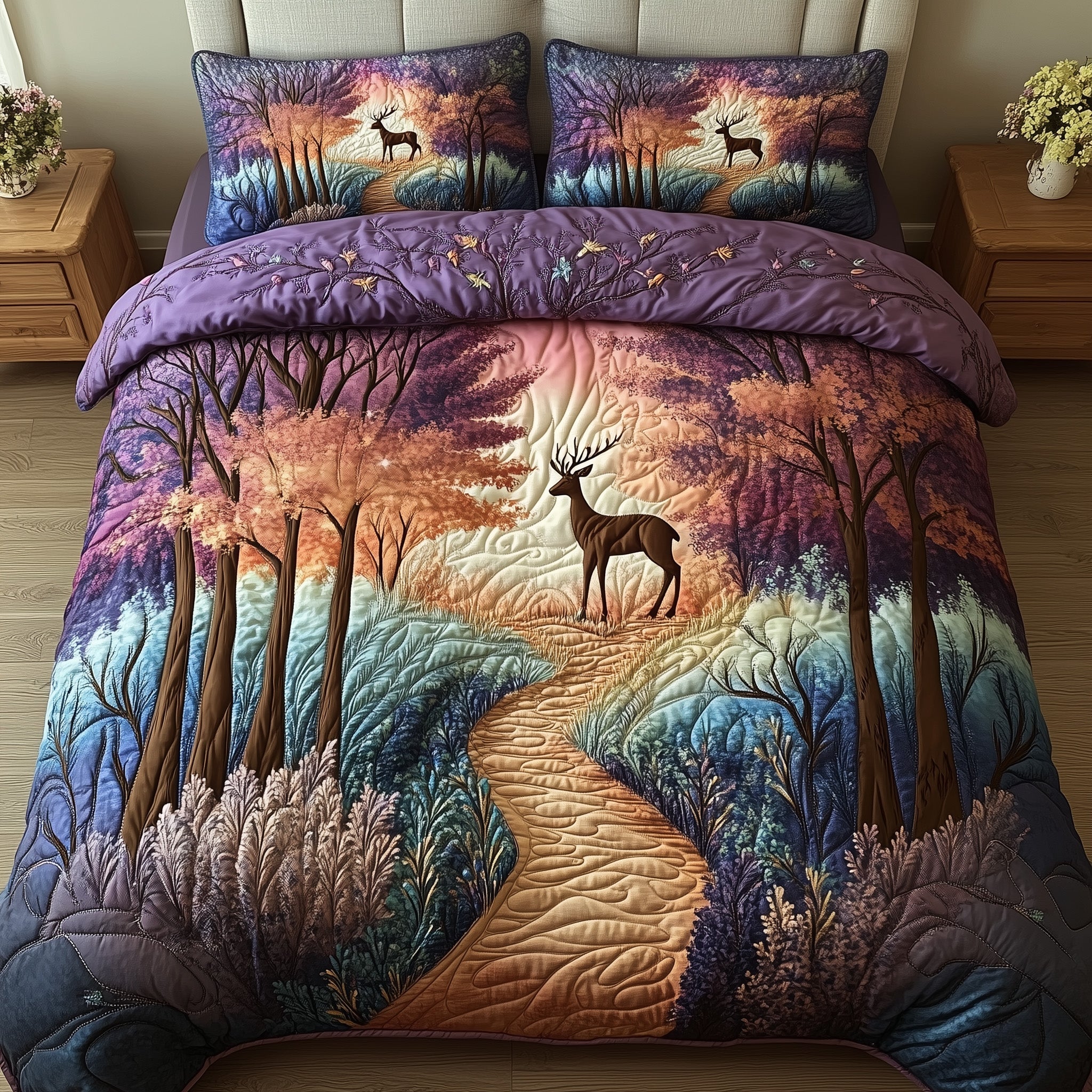 Deerlight Dreams Quilted Bedding Set Duvet Cover Merchandise Unique Fall Gifts